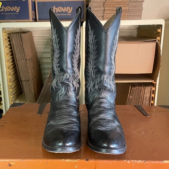 COWTOWN Men's Size 10.5 EE Black Bullhide Leather Rodeo Cowboy Boots W-906 - Picture 4 of 10